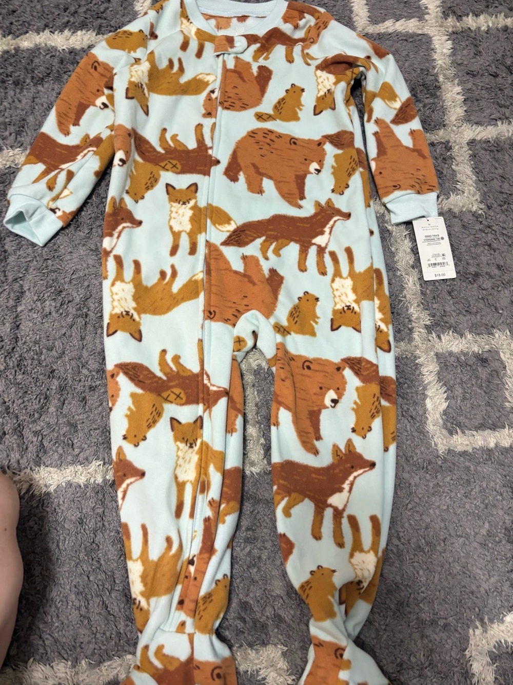 Cozy Kids Footed Pajamas with Forest Animals - Light Blue and Brown